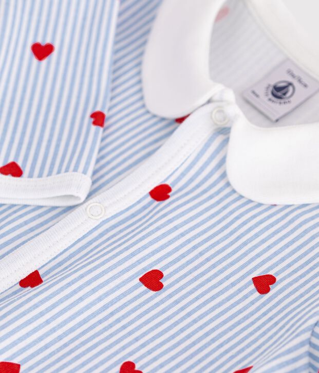 Pigiama in cotone con colletto e stampa a cuori neonato bianco/multicolore