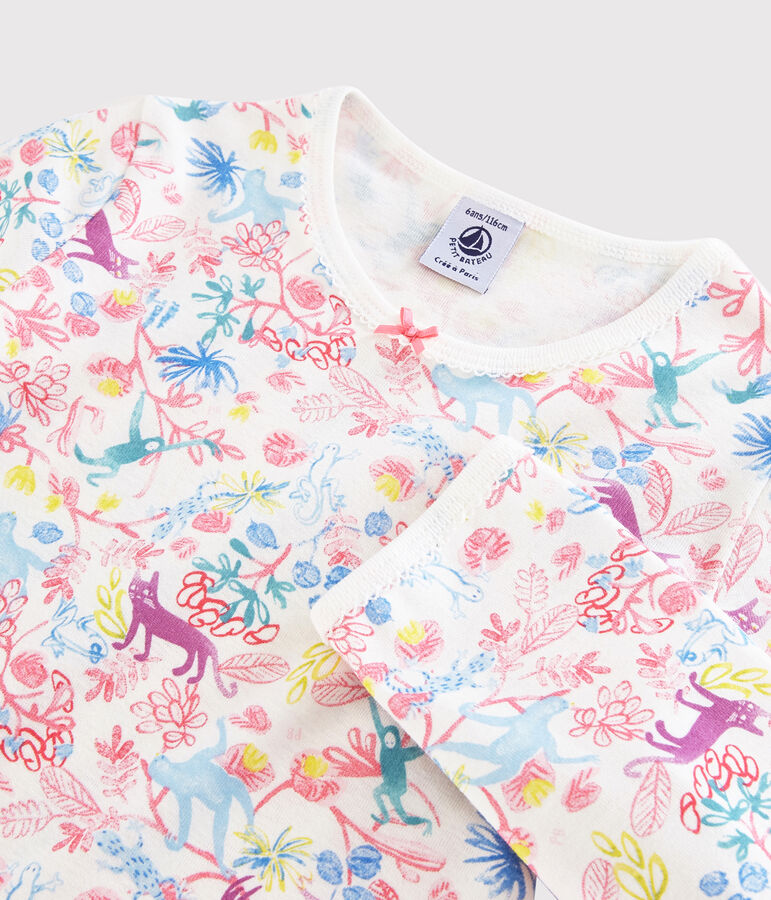 Pigiama fantasia giungla bambina in cotone bianco/multicolore