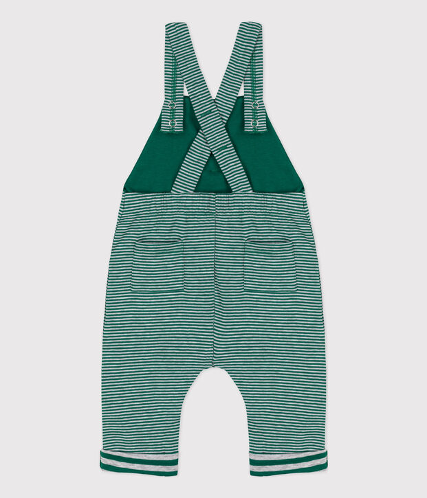Salopette lunga neonato millerighe in tubique verde/grigio