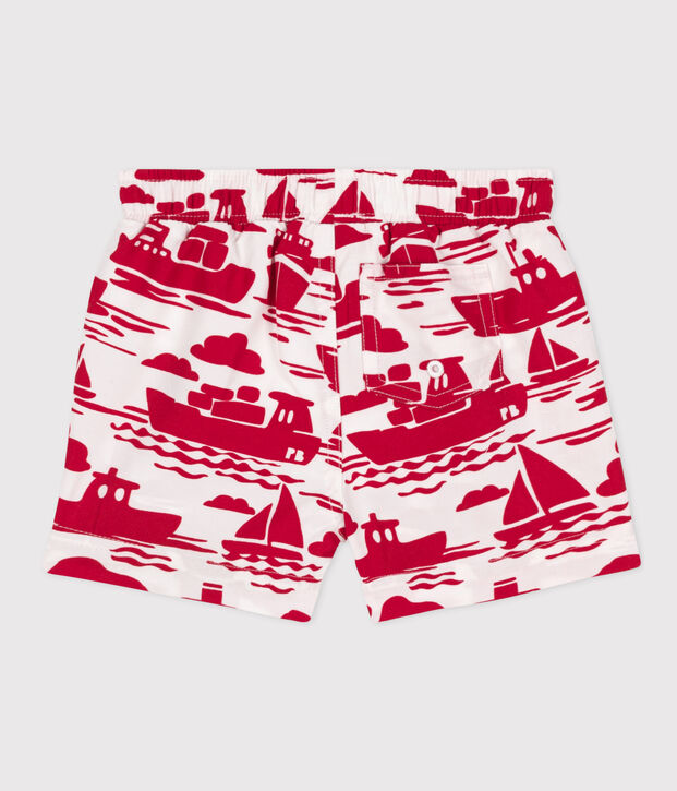 Shorts mare in materiale riciclato per beb&egrave; ecru/rosso