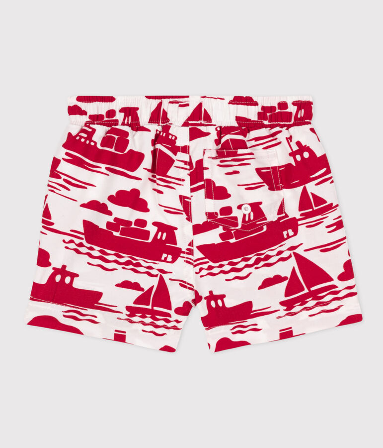 Shorts mare in materiale riciclato per beb&egrave; ecru/rosso