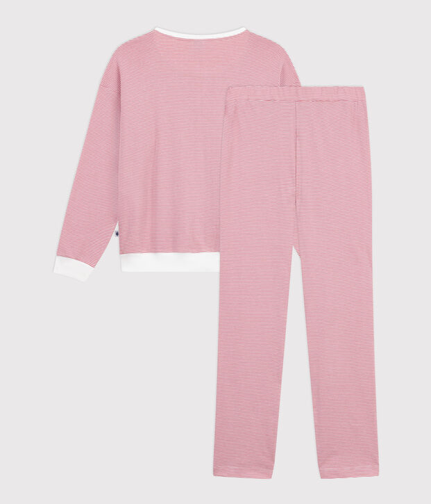 Pigiama in cotone a righe donna rosa/bianco