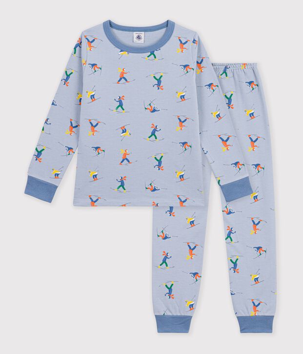 Pigiama in tessuto felpato con sciatori stampati bambino blu/multicolore