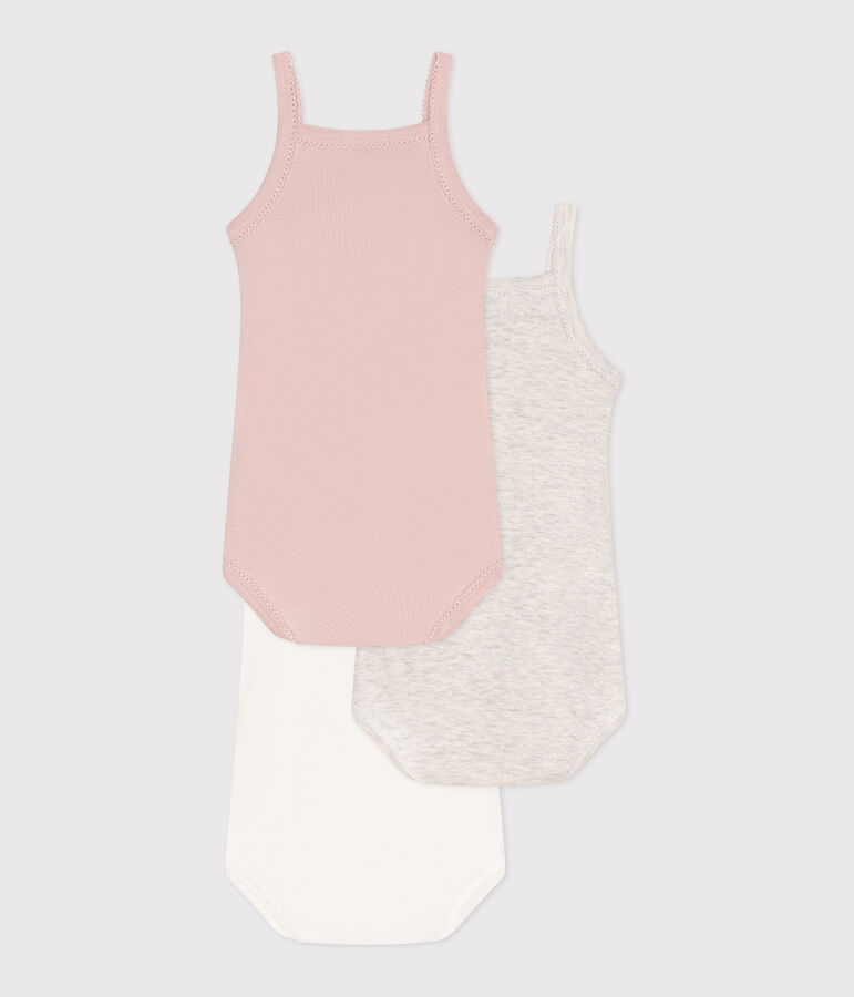 Set da 3 body con spalline in cotone tinta unita neonato multicolore