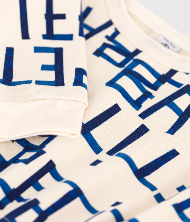 Abito a maniche lunghe in molleton spazzolato fantasia bambina ecru/multicolore