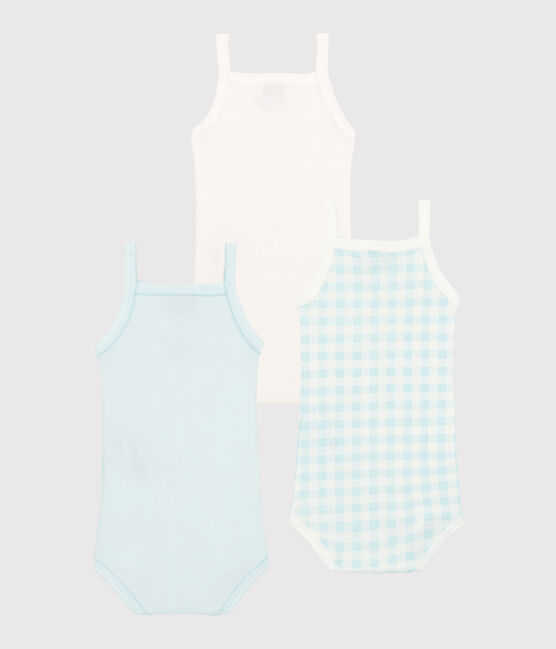 Confezione da 3 body con spalline blu quadrettini vichy bebè femmina variante 1