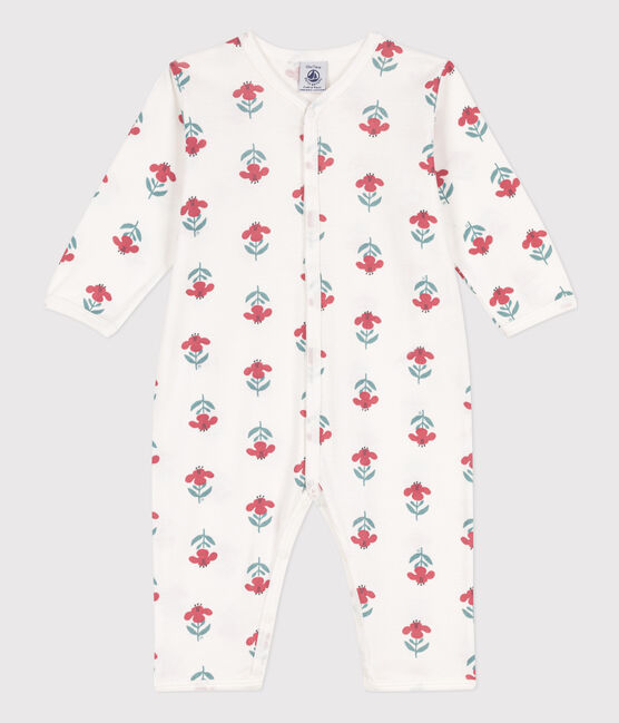Tutina pigiama senza piedi a fiori in cotone bianco MARSHMALLOW/bianco MULTICO