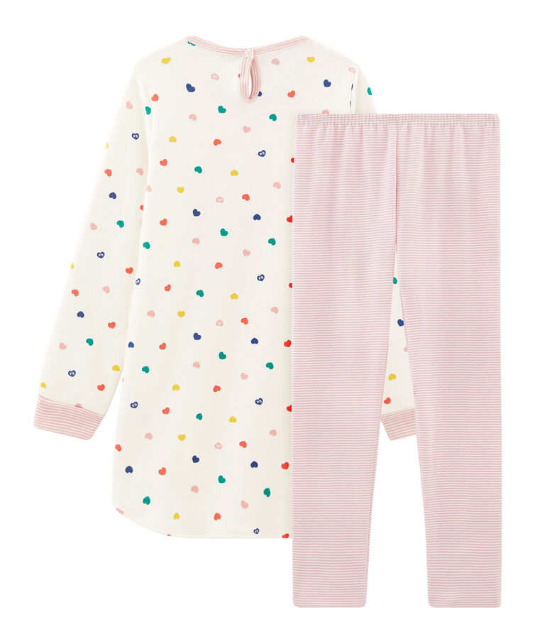 Camicia da notte a manica lunga con cuori bambina in jersey double face bianco/multicolore