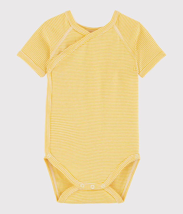 Body incrociato a manica corta beb&egrave; unisex giallo/bianco