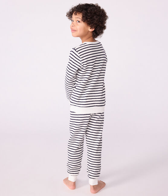 Pigiama in spugna di cotone a righe bambino blu MILK/ SOIR