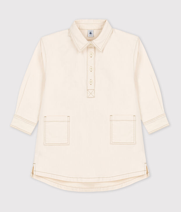 Abito maniche lunghe in denim bambina ecru