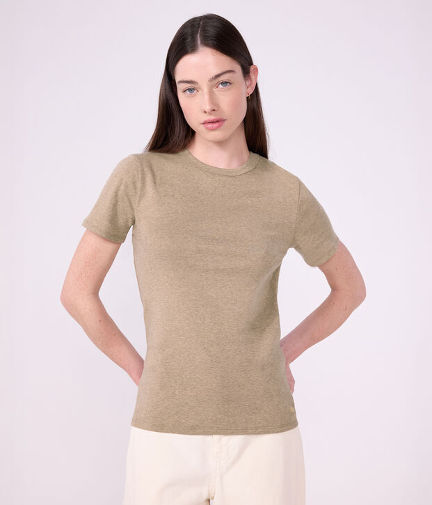 T-shirt a maniche corte in cotone tinta unita donna beige