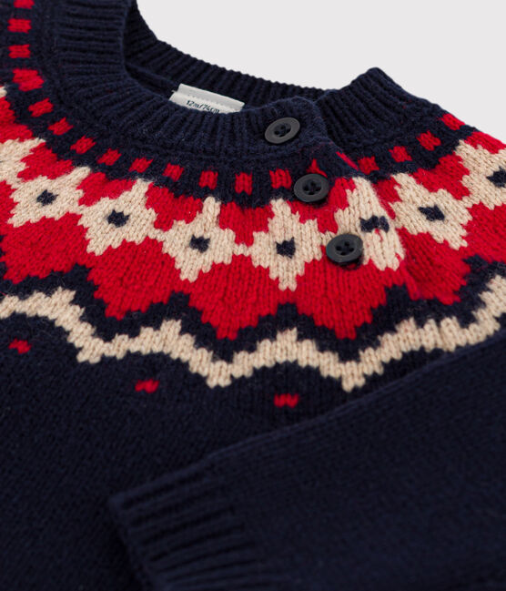 Pullover jaquard in lana e cotone per bebè blu SMOKING/bianco MULTICO