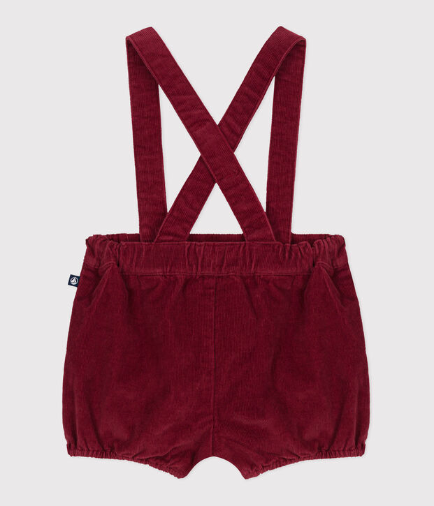Shorts con bretelle in velluto tinta unita neonato rosso