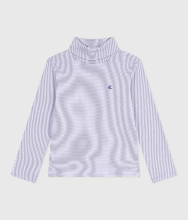 Pullover in cotone a righe bambina viola/bianco