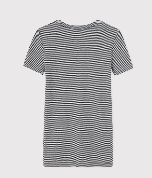 T-shirt girocollo iconica in cotone a righe Donna blu/bianco