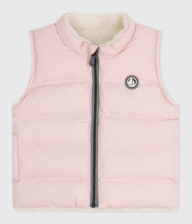 Piumino senza maniche double face neonato rosa/ecru