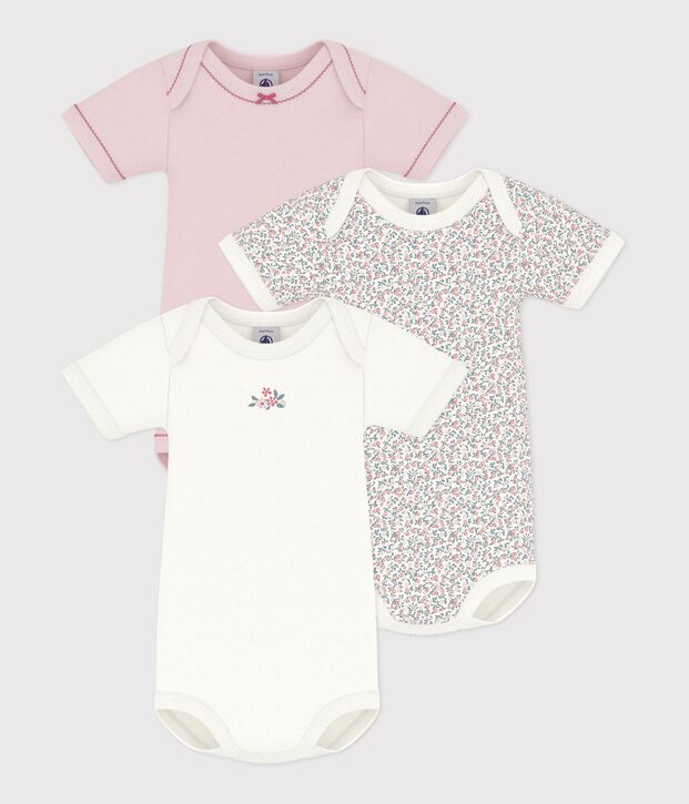 Set di body a maniche corte in cotone con stampa a fiori neonata multicolore