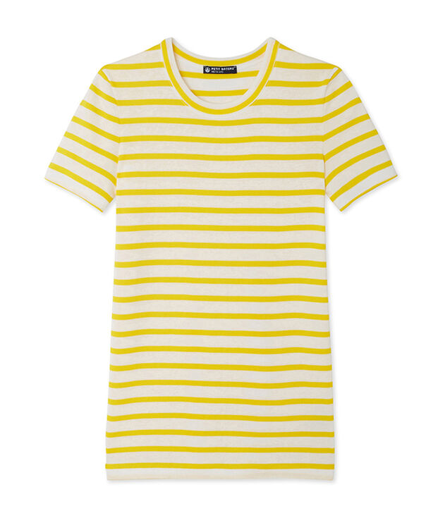 T-shirt donna in costina originale 1x1 rigata giallo/bianco