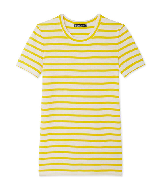 T-shirt donna in costina originale 1x1 rigata giallo SHINE/bianco MARSHMALLOW