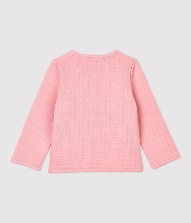 Cardigan beb&egrave; in tubique trapuntato. rosa