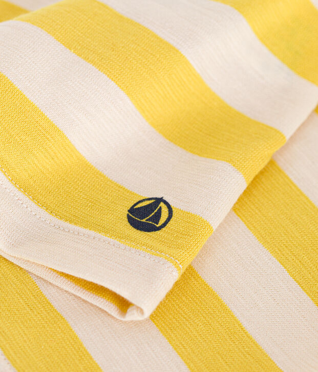 T-shirt bambina a righe in jersey fiammato giallo/ecru