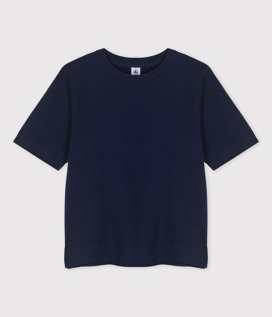 T-shirt TAGLIO BOXY IN TUBIQUE in cotone donna blu SMOKING