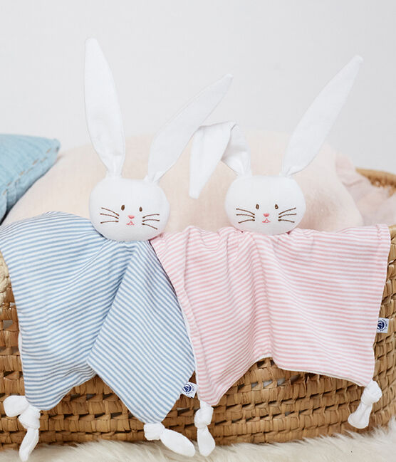 Doudou coniglietto bebè a costine blu ACIER/bianco MARSHMALLOW