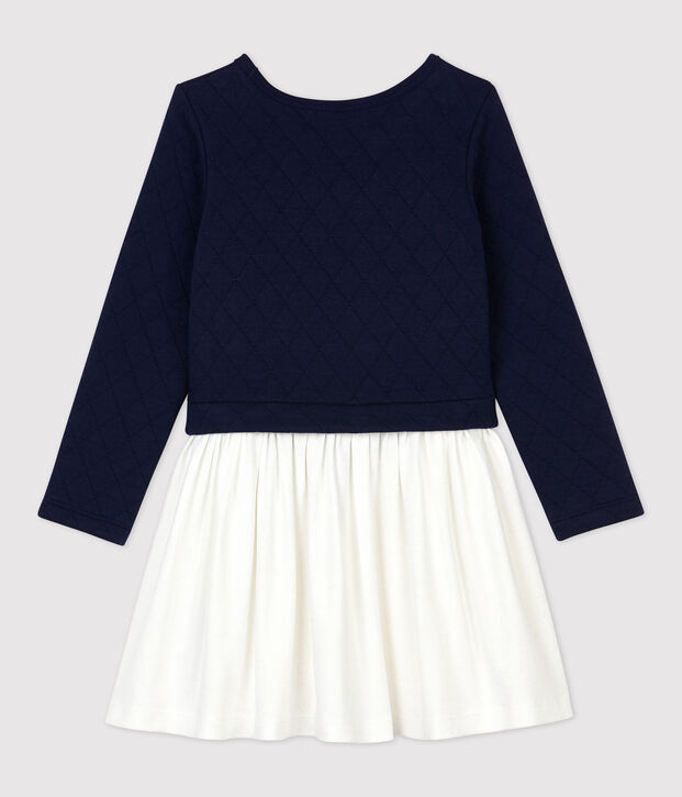 Abito bambina a maniche lunghe in cotone e tubique blu/multicolore