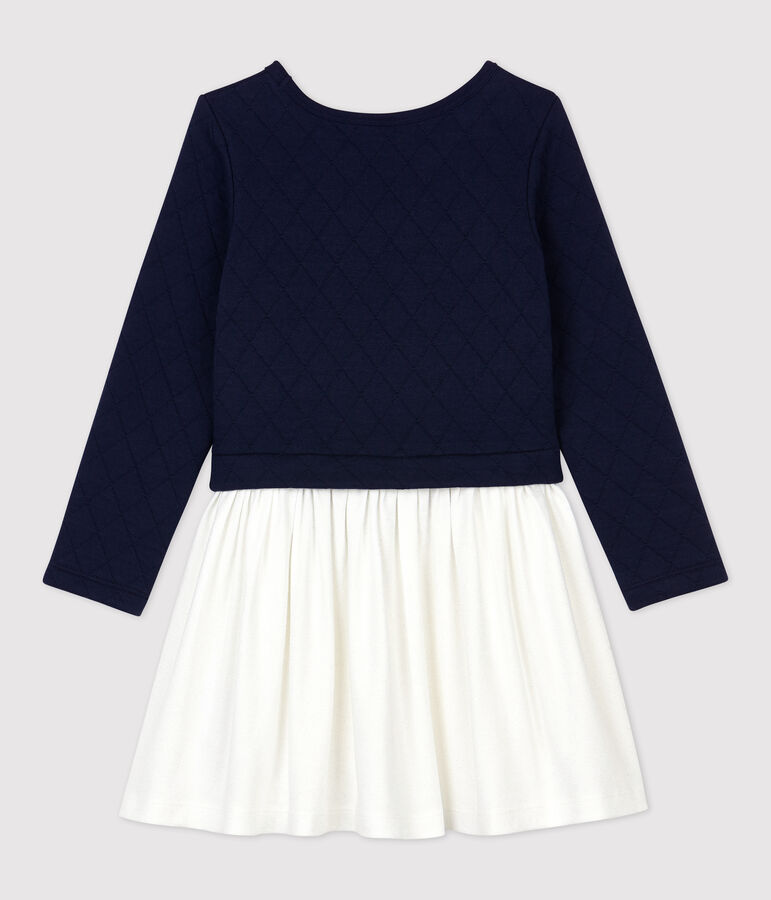 Abito bambina a maniche lunghe in cotone e tubique blu/multicolore