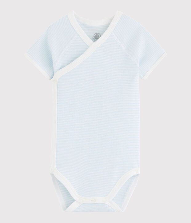 Body incrociato a manica corta beb&egrave; unisex blu/bianco