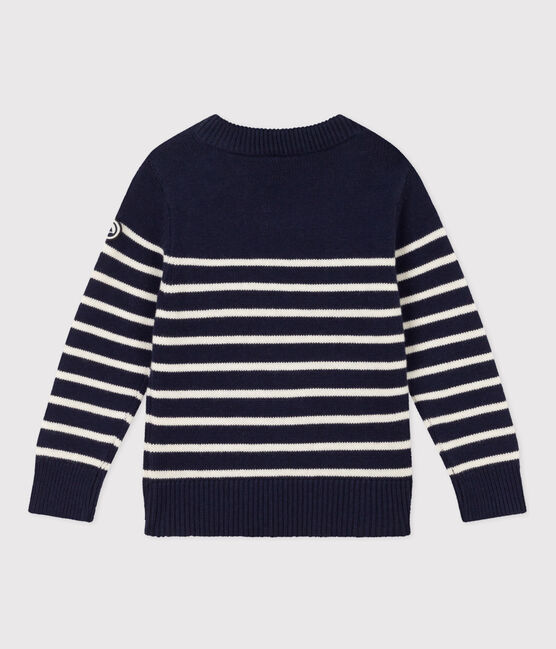 Pullover bambina/bambino in lana e cotone blu SMOKING/bianco MARSHMALLOW