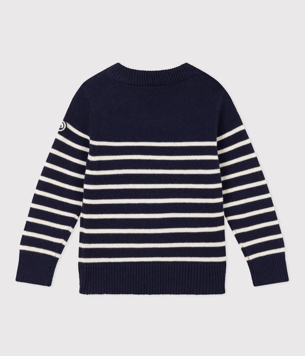 Pullover bambina/bambino in lana e cotone blu/bianco
