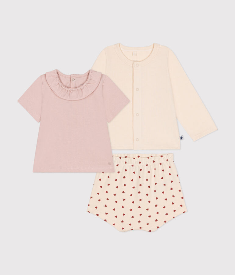 Completo 3 pezzi beb&egrave; in jersey leggero ecru/multicolore