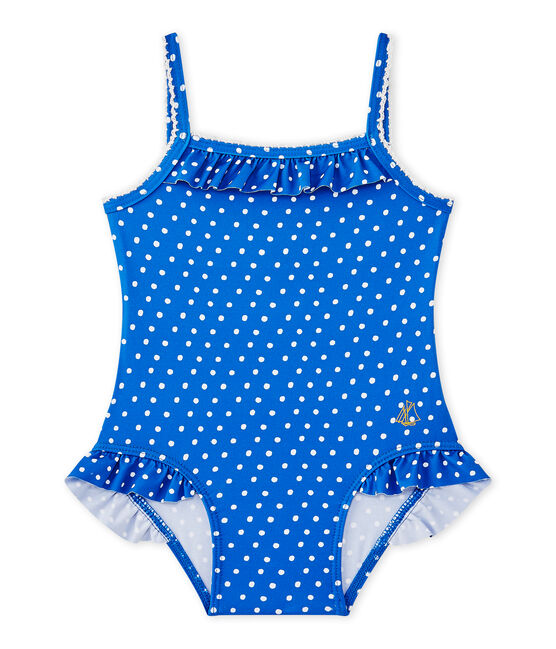 Costume da bagno bebé bambina a pois blu PERSE/bianco MARSHMALLOW