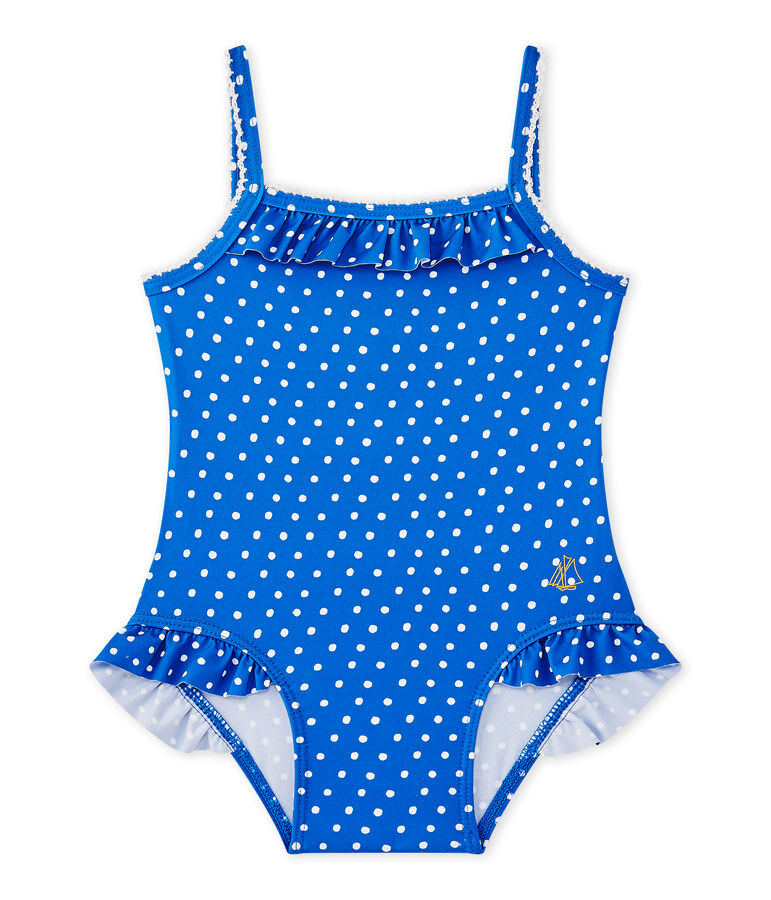 Costume da bagno beb&eacute; bambina a pois blu/bianco