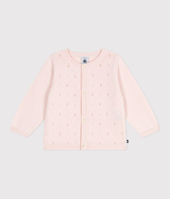 Cardigan in cotone a punto fantasia neonata rosa FLEUR