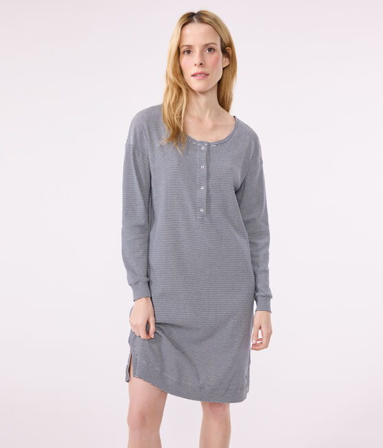 Camicia da notte in cotone a righe donna blu SMOKING/bianco MARSHMALLOW