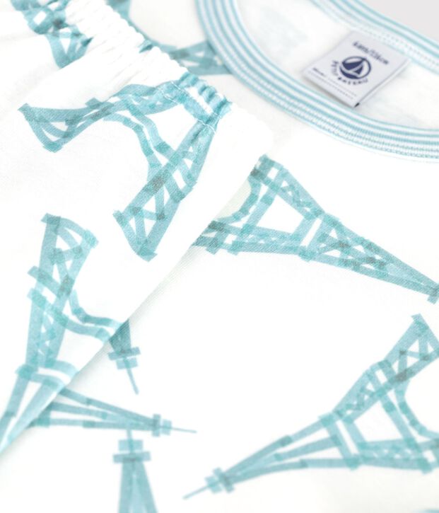 Pigiama in cotone a maniche corte e gamba lunga in cotone Tour Eiffel bambina bianco/multicolore