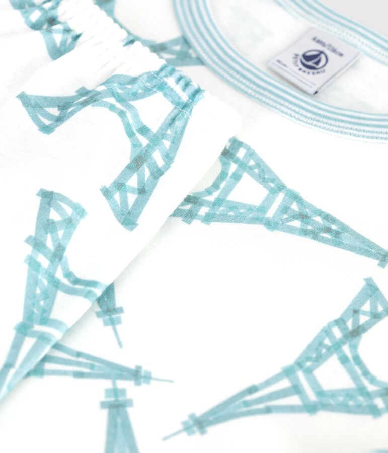 Pigiama in cotone a maniche corte e gamba lunga in cotone Tour Eiffel bambina bianco/multicolore