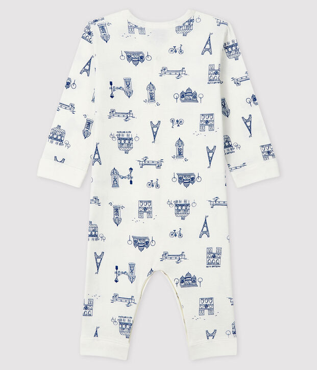 Tutina senza piedi Paris beb&egrave; a costine bianco/blu