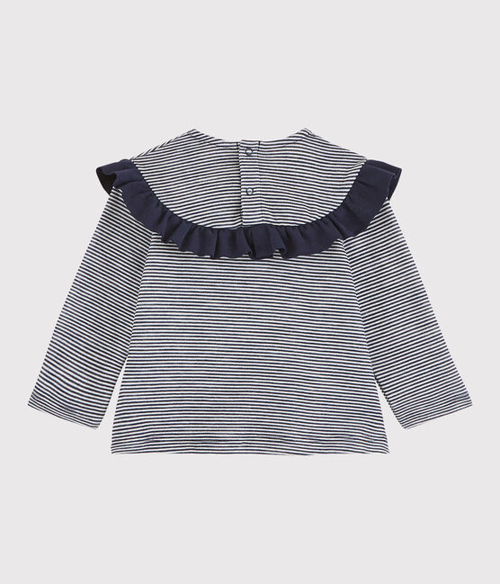 Blusa a manica lunga bebè femmina blu SMOKING/bianco MARSHMALLOW