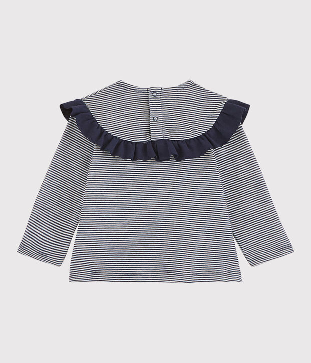 Blusa a manica lunga beb&egrave; femmina blu/bianco