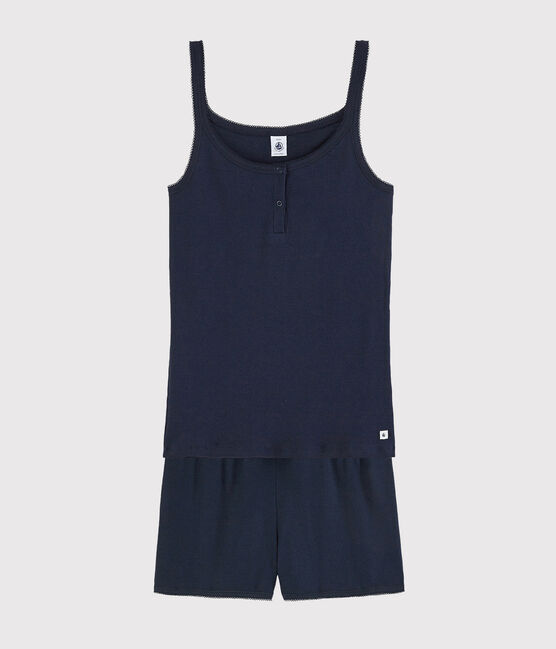 Pigiama corto blu navy ragazza-donna in cotone blu SMOKING