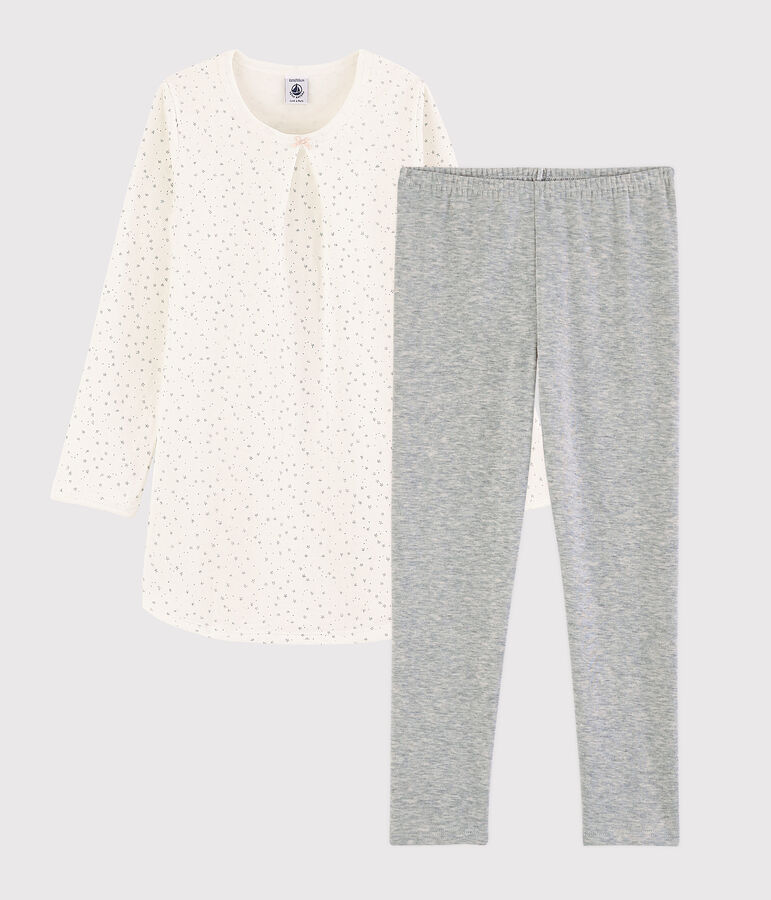 Camicia da notte a stelle con leggings bambina in tubique bianco/grigio