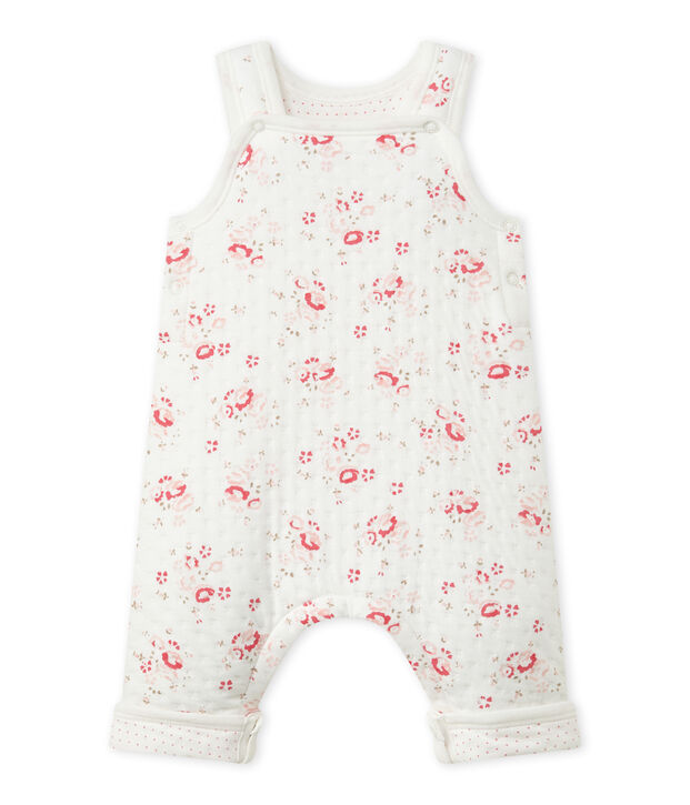 Salopette per bambina in tubique matelass&eacute; bianco/multicolore