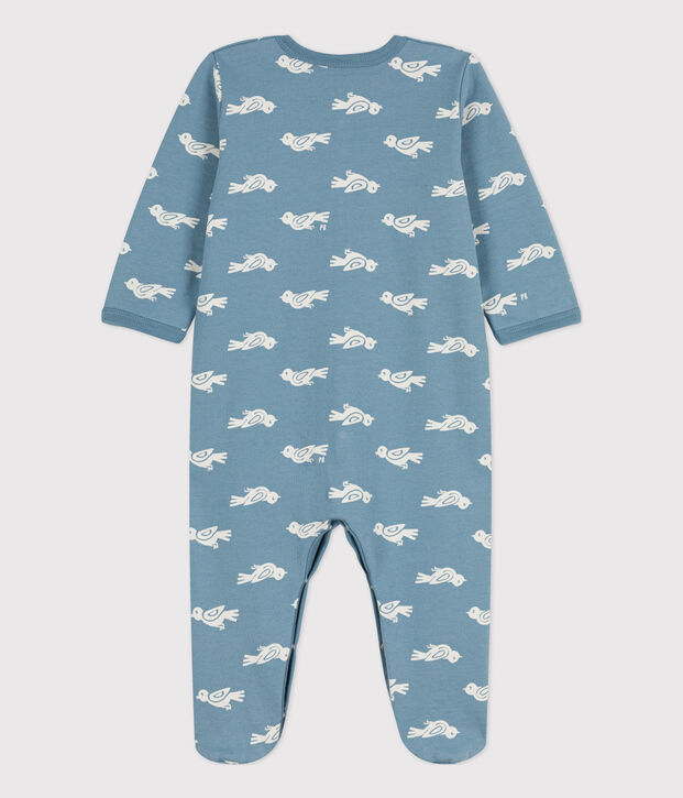 Tutina pigiama beb&egrave; in tessuto felpato blu/ecru