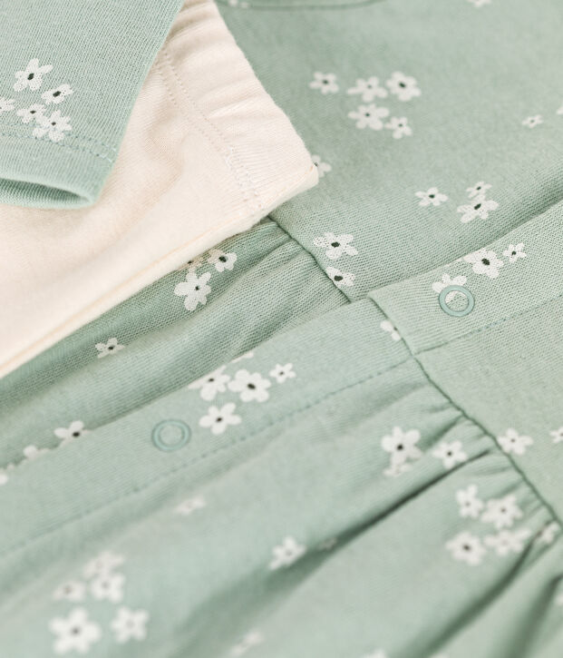 Abito e leggings in cotone neonato verde/multicolore