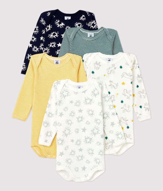 Confezione da 5 body a maniche lunghe a stelle beb&egrave; in cotone multicolore