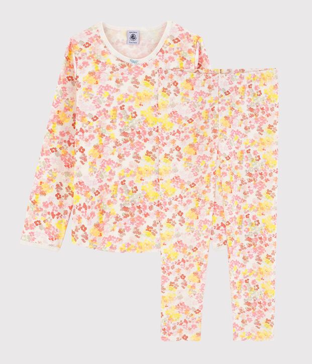 Pigiama a fiori acquarello bambina in cotone bianco/multicolore
